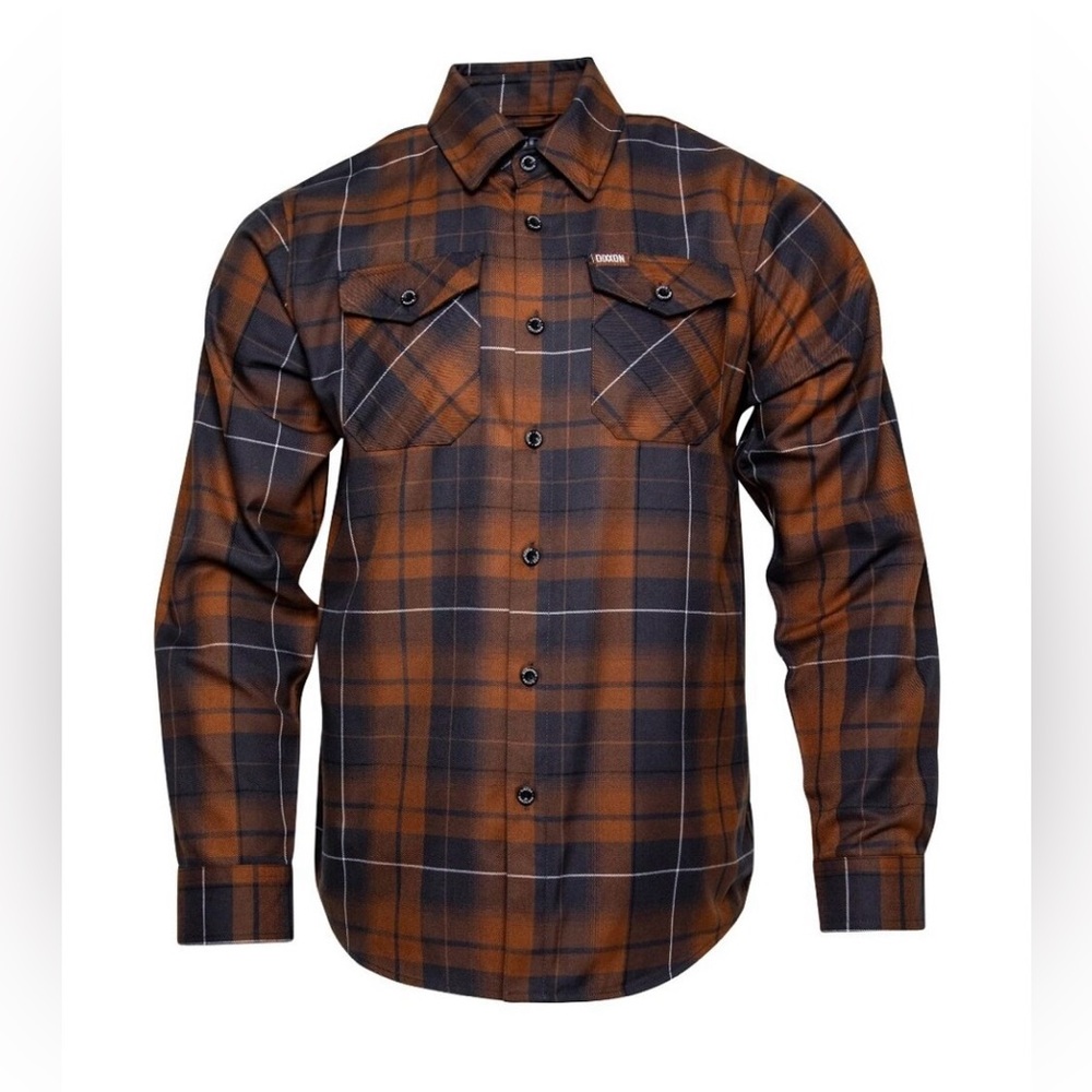 NWT Dixxon Boroughs NYC New York City Brown Blue Plaid Flannel Shirt